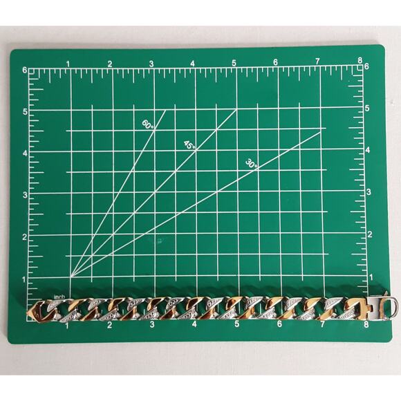 BlackJack! Chunky Stainless Steel Chain Bracelet Gold And Silver Two Tone Links - Picture 9 of 10